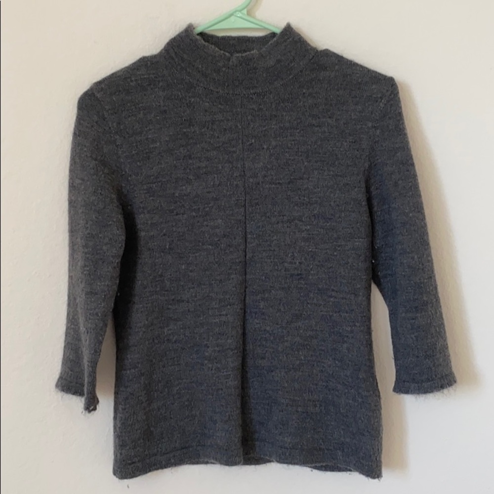 3/4 sleeve mock neck grey knit top